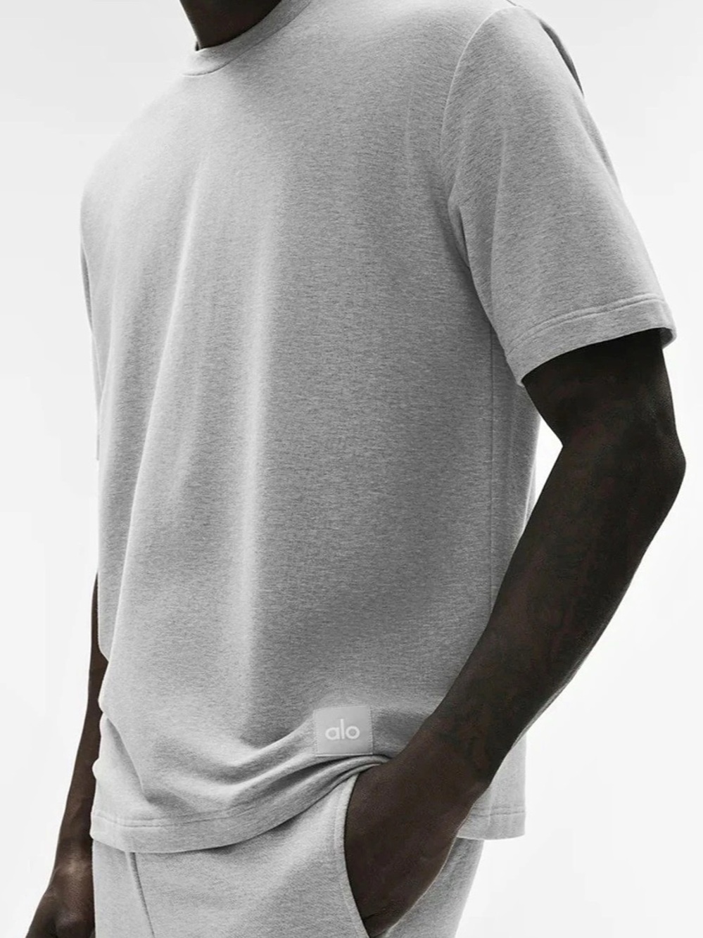 ALO Double Take Short Sleeve Tee (Athletic Heather Grey)